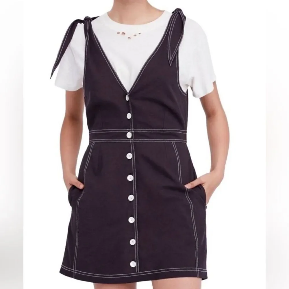 Free People short V-neck dress with front buttons black size 6